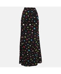 Pre-Owned Moschino Women's Cheap And Chic Black Heart Print Silk Maxi Skirt