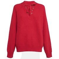 Pre-Owned Zadig & Voltaire Women's Pre-Owned Zadig and Voltaire Red Rib Knit Lace-Up Kassy Lc Sweater