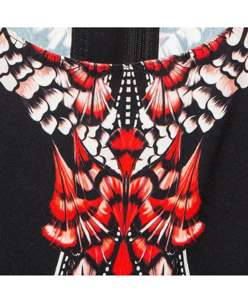 Pre-Owned Roberto Cavalli Women's Black/red Printed Stretch Crepe Short Dress