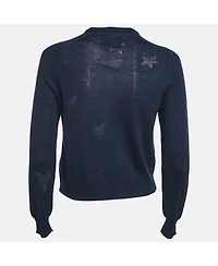 Pre-Owned Zadig & Voltaire Women's Navy Blue Star Patterned Knit Button Front Cardigan