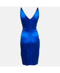 Pre-Owned Roberto Cavalli Women's Blue Stretch Satin Metal Detail Short Dress