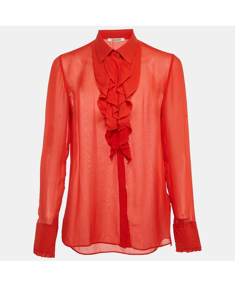 Pre-Owned Roberto Cavalli Women's Beige Cotton And Modal Faux Feather Detail T-Shirt