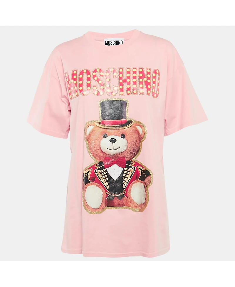 Pre-Owned Moschino Women's Couture Glitter Teddy Applique Cotton T-Shirt