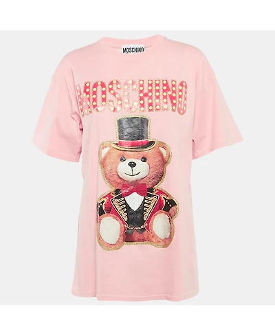 Pre-Owned Moschino Women's Couture Glitter Teddy Applique Cotton T-Shirt