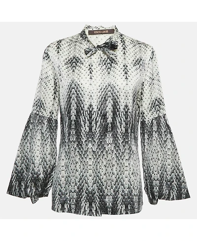 Pre-Owned Roberto Cavalli Women's Printed Neck Tie Detail Shirt
