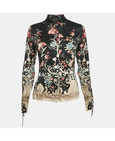 Pre-Owned Roberto Cavalli Women's Black Printed Silk Shirt