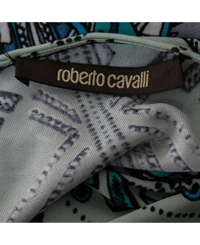 Pre-Owned Roberto Cavalli Women's Multicolor Printed Jersey Lace Trimmed Top