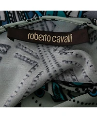 Pre-Owned Roberto Cavalli Women's Multicolor Printed Jersey Lace Trimmed Top