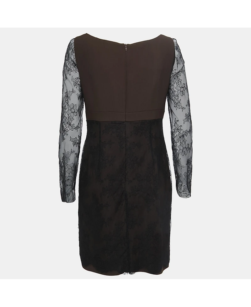 Pre-Owned Moschino Women's Couture Black & Brown Crepe Mini Dress with Lace Bow Detail