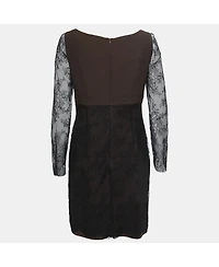Pre-Owned Moschino Women's Couture Black & Brown Crepe Mini Dress with Lace Bow Detail