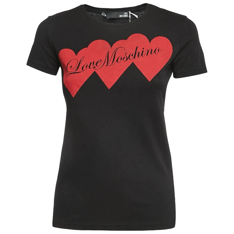 Pre-Owned Love Moschino Women's Logo Print Cotton Short Sleeve Slim Fit T-Shirt