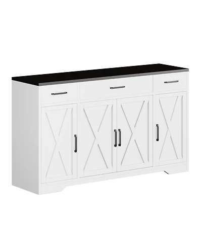 gaomon 4 Doors Modern Farmhouse Buffet Cabinet with Storage, Kitchen Cabinet Drawer and Adjustable Shelf