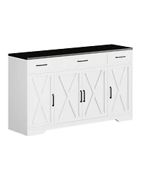 gaomon 4 Doors Modern Farmhouse Buffet Cabinet with Storage, Kitchen Cabinet Drawer and Adjustable Shelf