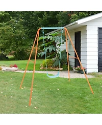Outdoor Kids Swing Set with Heavy-Duty Metal A-Frame and Ground Stakes-Orange