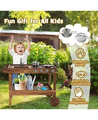 Skonyon Outdoor Movable Mud Kitchen with 2 Rolling Wheels and 1 Push Handle