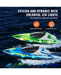 Mecale Rc Boat 2 Pack, 2.4GHz 12 km/h Racing Boats with Led Lights, 4 Batteries, Waterproof for Pools & Lakes, Gifts for Kids & Adults