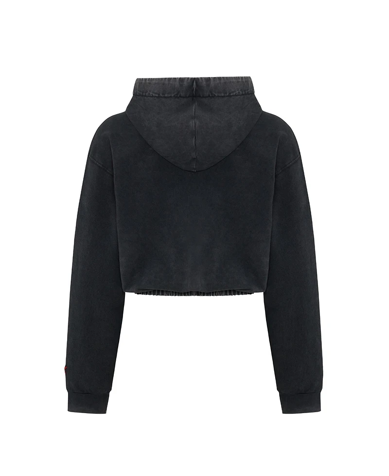 Pcfg Women's Acid-Washed Cropped Cotton-Blend Pullover Hoodie