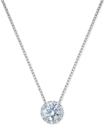 Arabella Cubic Zirconia Halo Pendant Necklace in Sterling Silver