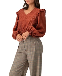 Ivonne Women's V-Neck Smocked Blouse with Ruffle Sleeves