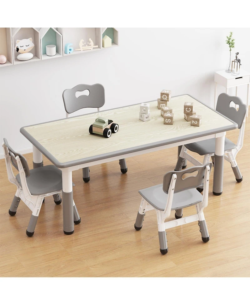 Gaomon Kids Table and 4 Chairs Set, Height Adjustable Table for 4, Kids Study Table for Home Daycare Preschool for Ages 2-8