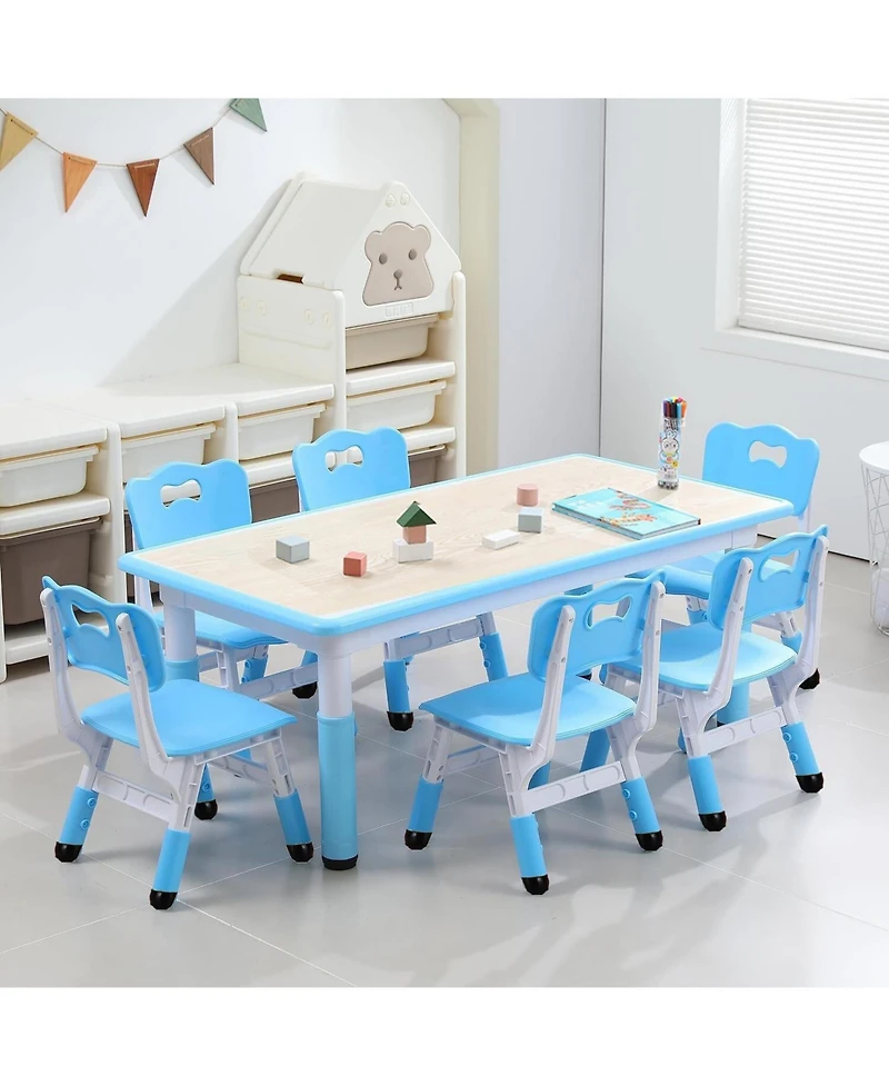 gaomon Kids Table and Chairs, Height Adjustable Toddler Table and 6 Chair, Children Activity Table for Daycare, Classroom, Home
