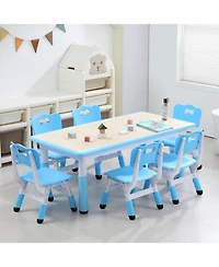 gaomon Kids Table and Chairs, Height Adjustable Toddler Table and 6 Chair, Children Activity Table for Daycare, Classroom, Home