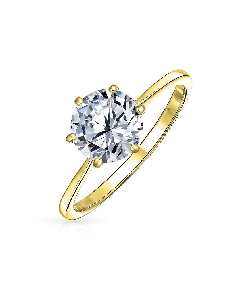 Bling Jewelry Round Solitaire 1.5CT Cz Cubic Zirconia 6-Prong Promise Ring 1MM Band Gold Plated .925 Sterling Silver
