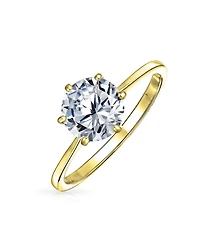 Bling Jewelry Round Solitaire 1.5CT Cz Cubic Zirconia 6-Prong Promise Ring 1MM Band Gold Plated .925 Sterling Silver