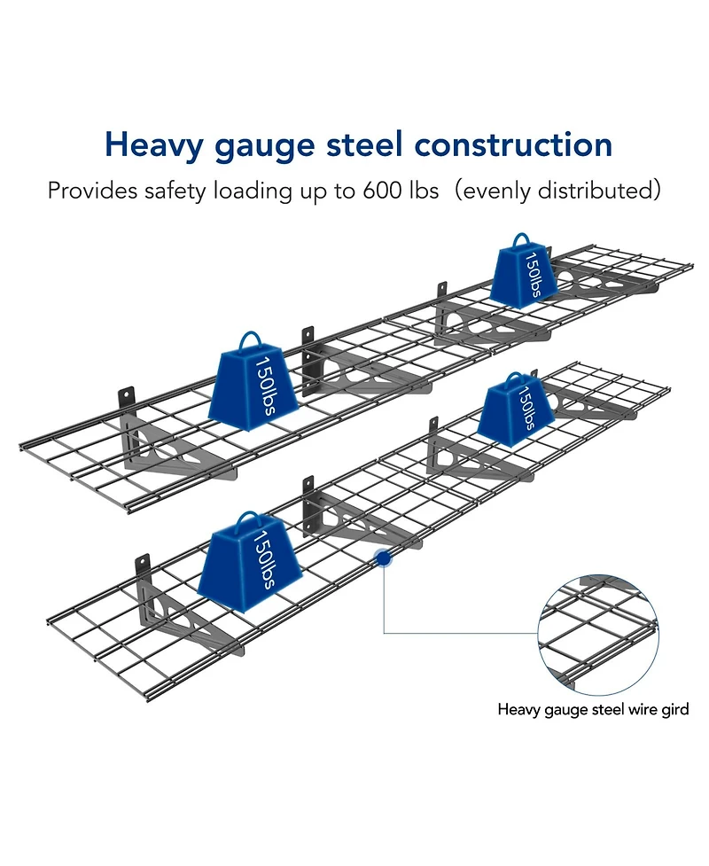FlexiMounts Wr Series WR16B-e – 12″ D × 36″ W Black Steel Wall Shelves (4-Pack)