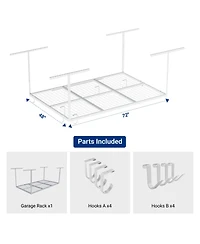 Fleximounts Ohk Series Ceiling Mounted Overhead Garage Storage Rack, White — 48" X 72"