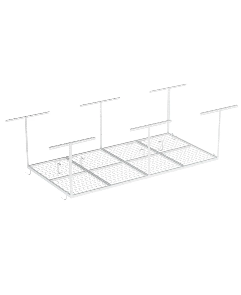 Fleximounts Ohk Series Ceiling Mounted Overhead Garage Storage Rack, White — 48" X 96"