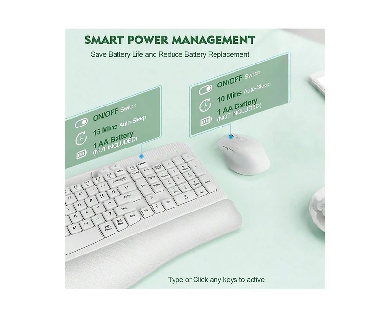 risokeys Wireless Keyboard & Mouse Combo – Full-size, cushioned palm rest