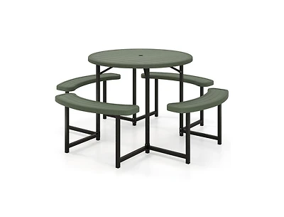 Slickblue Round Picnic Table Set with 4 Benches and Umbrella Hole