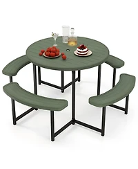 Slickblue Round Picnic Table Set with 4 Benches and Umbrella Hole