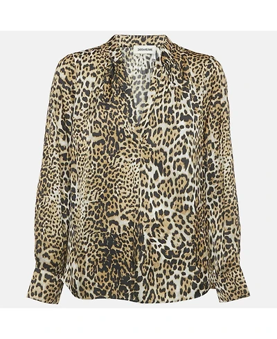 Pre-Owned Zadig & Voltaire Women's Brown Tink Leopard Print Satin Blouse