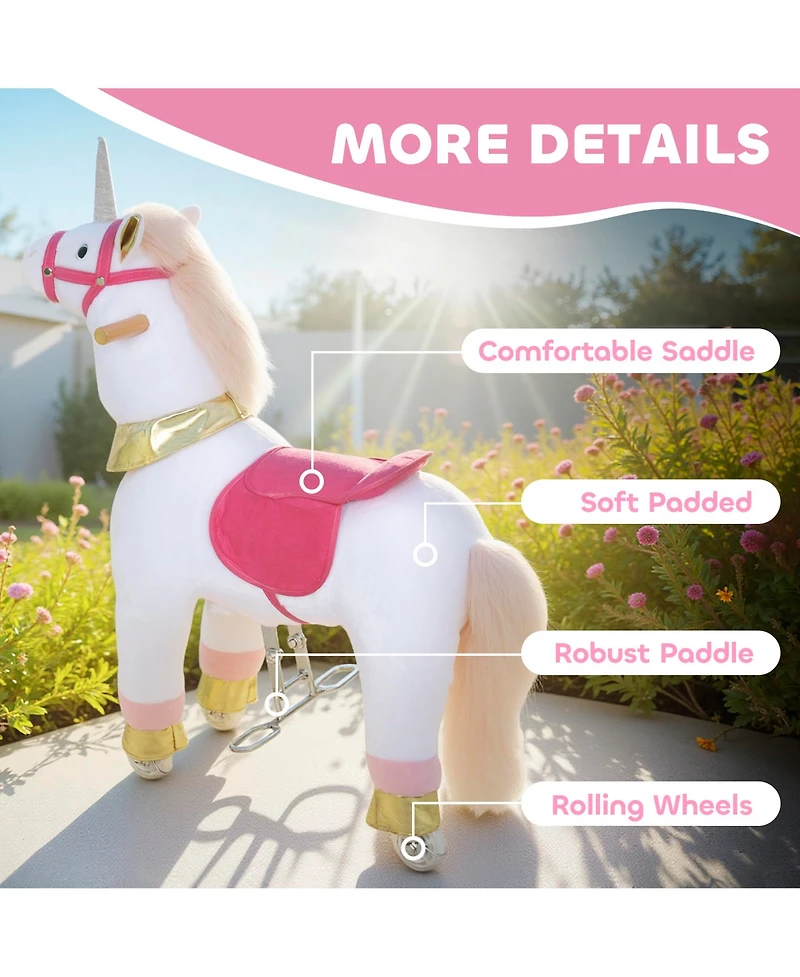 Qaba Ride on Unicorn Toy, Plush Baby Rocking Horse for Kids 3-5 Years
