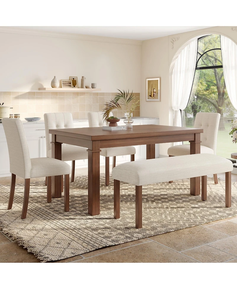 sumyeg 6-Piece Modern Dining Set with Rectangle Kitchen Table 4 Upholstered Chairs and Bench