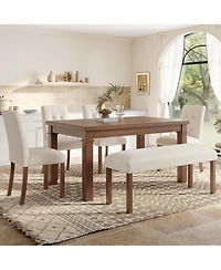 sumyeg 6-Piece Modern Dining Set with Rectangle Kitchen Table 4 Upholstered Chairs and Bench