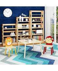 sumyeg 3-Piece Kids Table and Chair Set with Lion and Monkey Theme in Natural