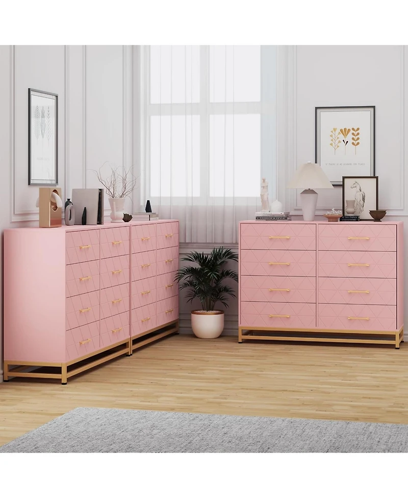 Pink 8-Drawer Dresser for Bedroom & Closet | Garvee Tall Chest with Soft-Close Glides, Anti-Tip Kit