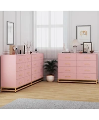 Pink 8-Drawer Dresser for Bedroom & Closet | Garvee Tall Chest with Soft-Close Glides, Anti-Tip Kit