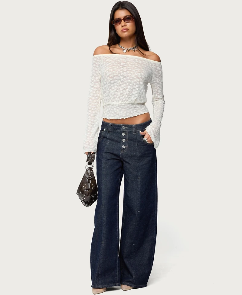 Edikted Women's Alef Sheer Lace Off Shoulder Top