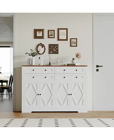 Gaomon Modern Farmhouse Buffet Cabinet with Storage, Wood Large Sideboard Storage Cabinet with 4 Doors & 4 Drawers Coffee Bar.