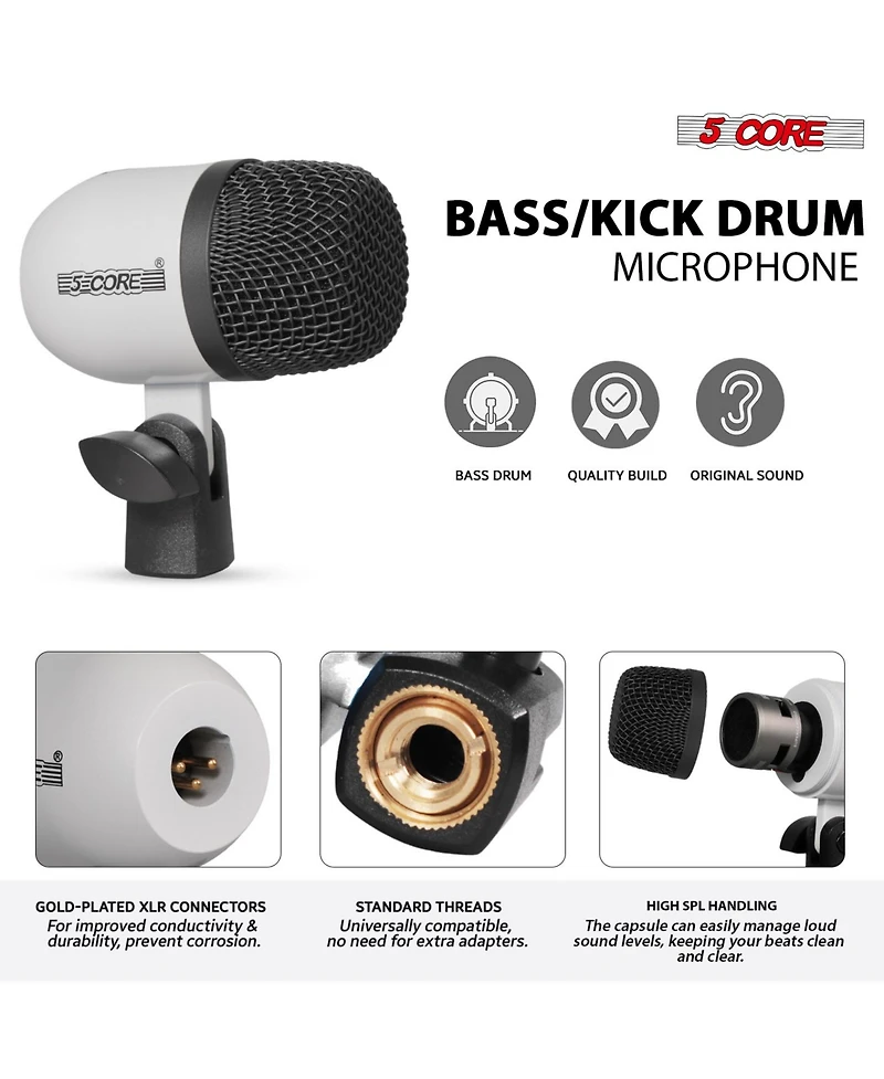 5 Core Drum Microphone Kit 7 Piece All Metal Drummer Mics Tom Snare Cymbals Wired Instrument Drums Set