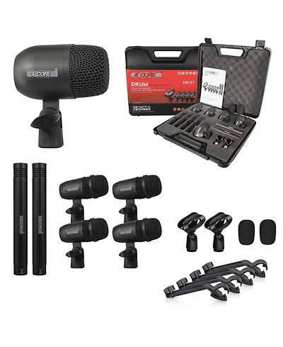 5 Core Drum Microphone Kit 7 Piece All Metal Drummer Mics Tom Snare Cymbals Wired Instrument Drums Set