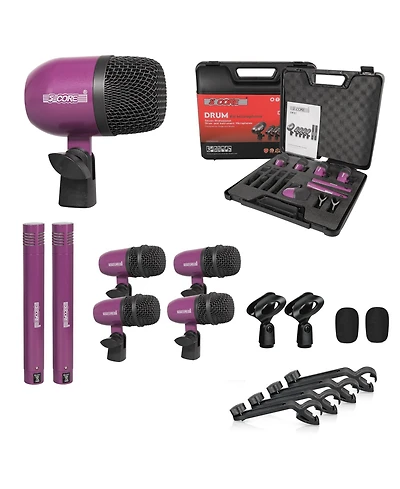 5 Core Drum Microphone Kit 7Piece All Metal Drummer Mics Tom/Snare and Cymbals Wired Instrument Drums Set