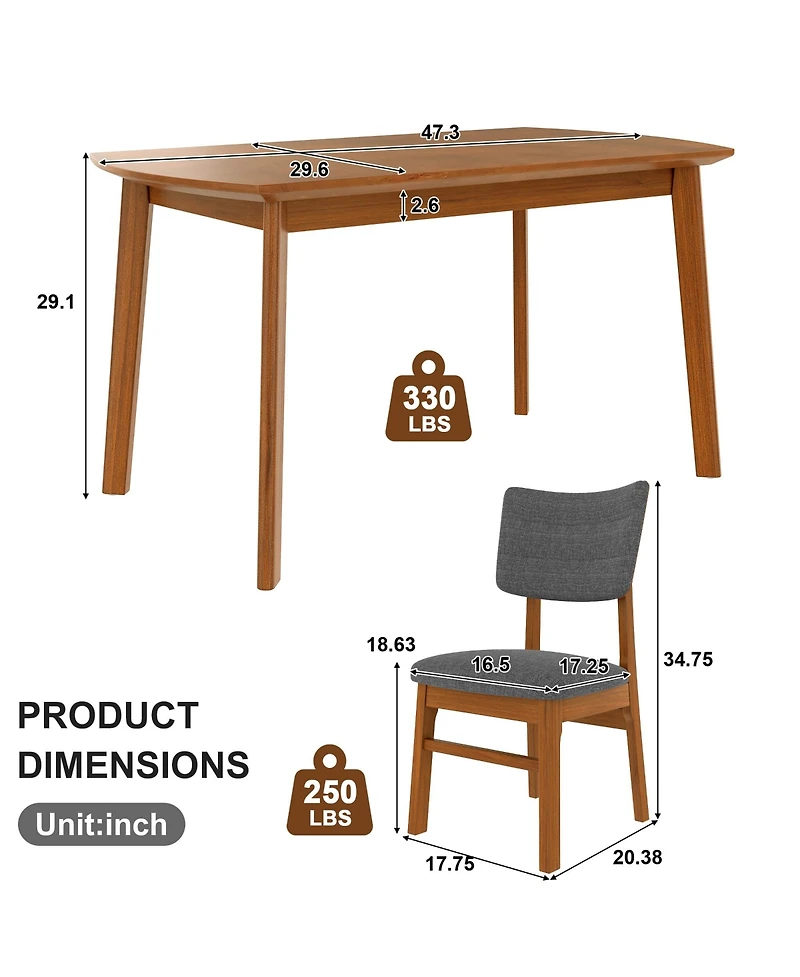 sumyeg Farmhouse Dining Set for 4 with Wood Table and Upholstered Chairs