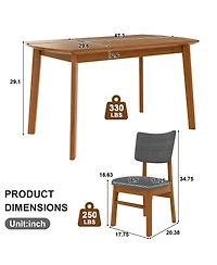 sumyeg Farmhouse Dining Set for 4 with Wood Table and Upholstered Chairs