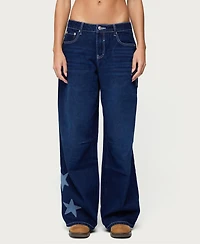 Edikted Women's Trish Satin Effect Stars Low Rise Jeans
