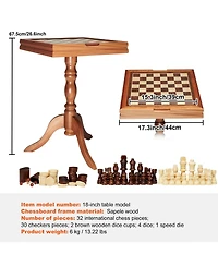 Sugift 3-in-1 Chess Checkers Backgammon Table Set 18" Wooden Game Table